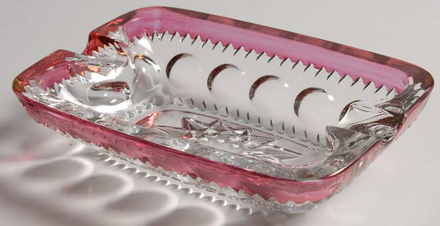 King's Crown-Cranberry Flashed (Top Only) 6'' Rectangular Ashtray by Tiffin-Franciscan-1