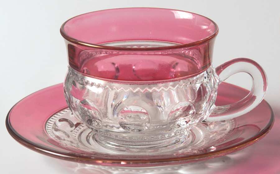 King's Crown-Cranberry Flashed (Top Only) Cup & Saucer Set by Tiffin-Franciscan-1