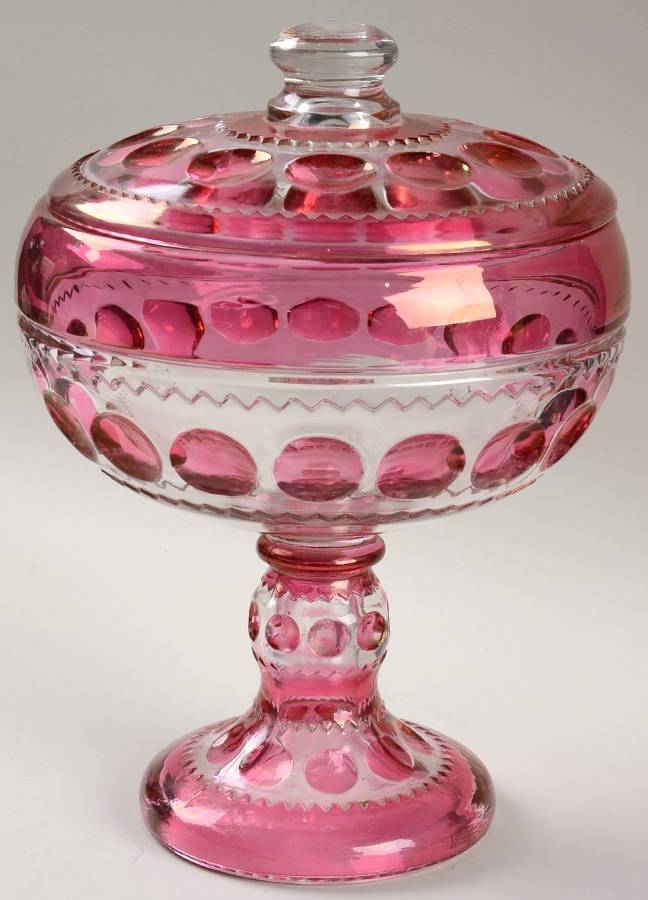 King's Crown-Cranberry Flashed (Top Only) Large Bowl Wedding & Lid by Tiffin-Franciscan-1