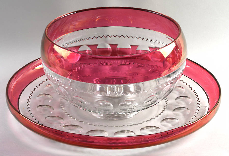 King's Crown-Ruby Flashed (Top Only) Cupped Punch Bowl with Underplate by Tiffin-Franciscan-1