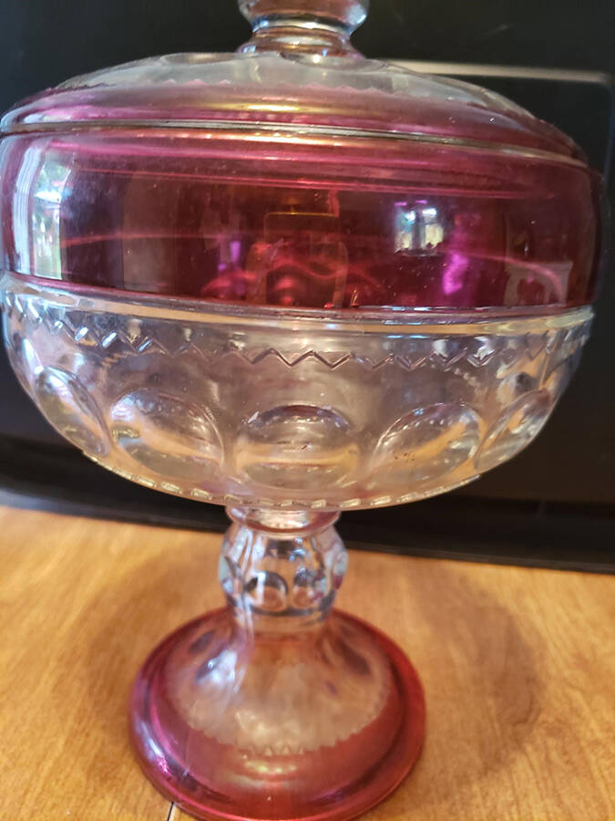 King's Crown-Ruby Flashed (Top Only) 10" Compote & Lid by Tiffin-Franciscan-1