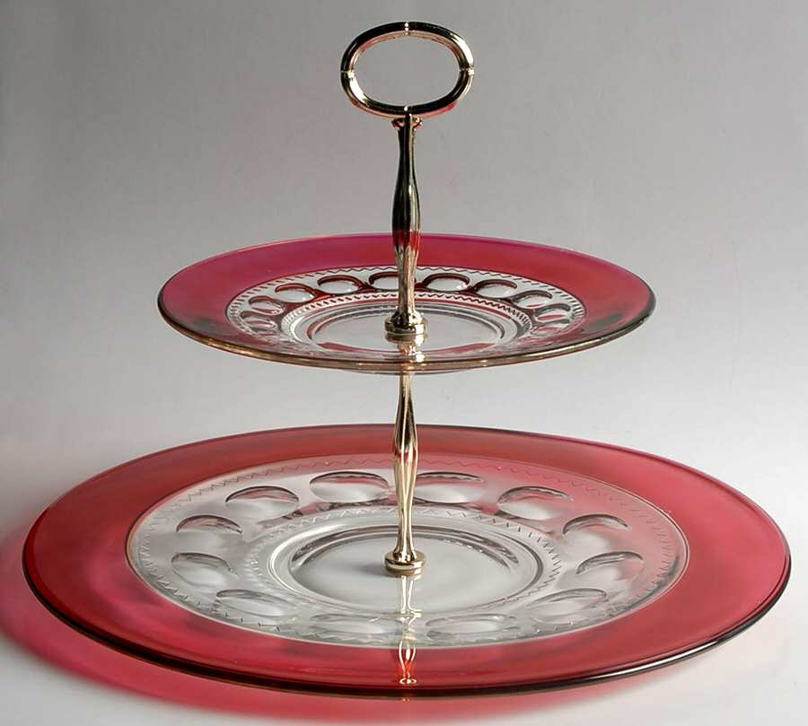 King's Crown-Ruby Flashed (Top Only) 2 Tier Serving Tray HC by Tiffin-Franciscan-1