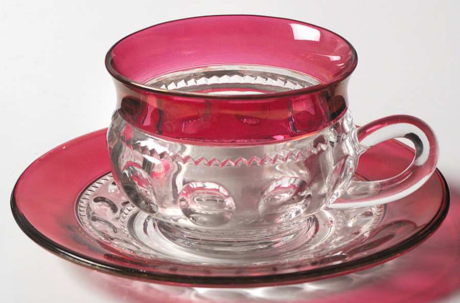 King's Crown-Ruby Flashed (Top Only) Cup & Saucer Set by Tiffin-Franciscan-1
