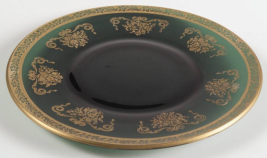 Melrose-Green (Stem 15074, Gold Encrusted) Luncheon Plate by Tiffin-Franciscan-1
