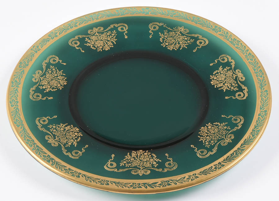 Melrose Green (Stem 17394, Gold Encrusted) Luncheon Plate by Tiffin-Franciscan-1
