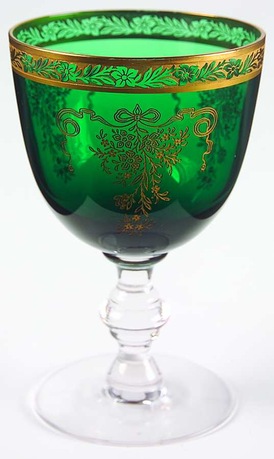 Melrose Green (Stem 17394, Gold Encrusted) Water Goblet by Tiffin-Franciscan-1