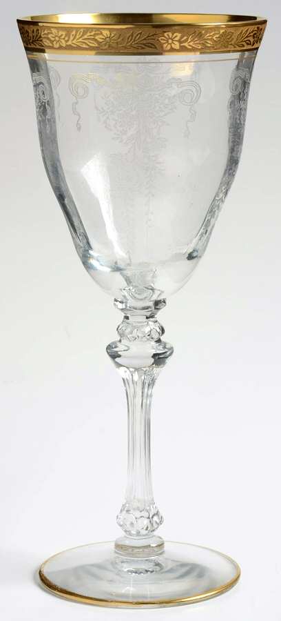 Melrose Clear (Stem 17358, Gold Encrusted) Water Goblet by Tiffin-Franciscan-1