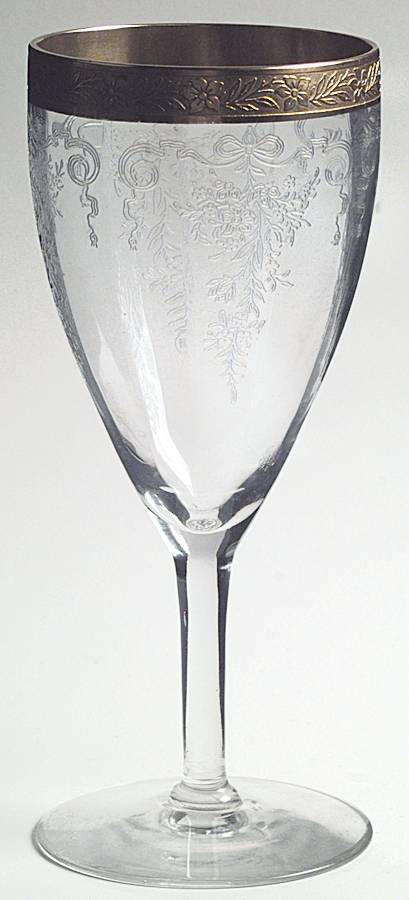 Melrose Clear (Stem 13633, Gold Encrusted) Water Goblet by Tiffin-Franciscan-1