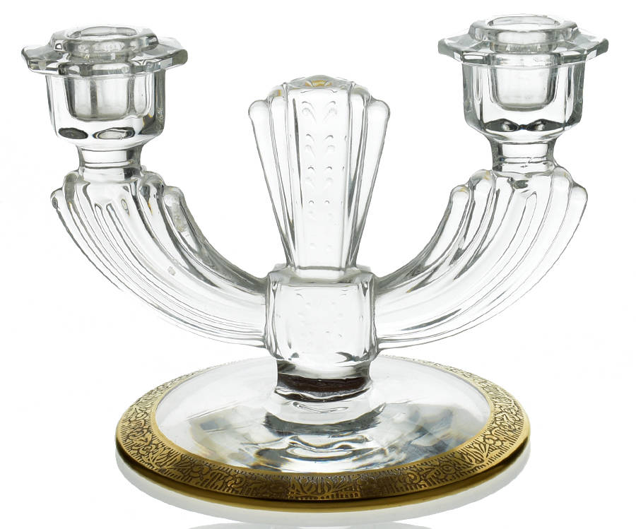 Rambler Rose Clear (Stem 14196) Double Light Candlestick by Tiffin-Franciscan-1