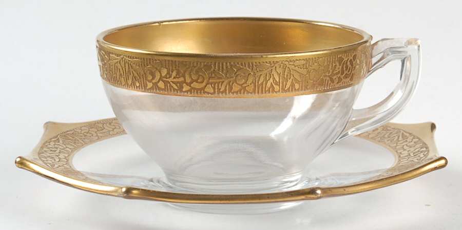 Rambler Rose Clear (Stem 14196) Cup & Saucer Set by Tiffin-Franciscan-1
