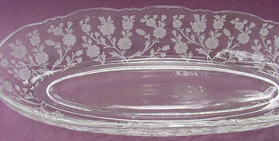 Rose Marie Clear (Etched) 10" Oval Celery by Tiffin-Franciscan-1