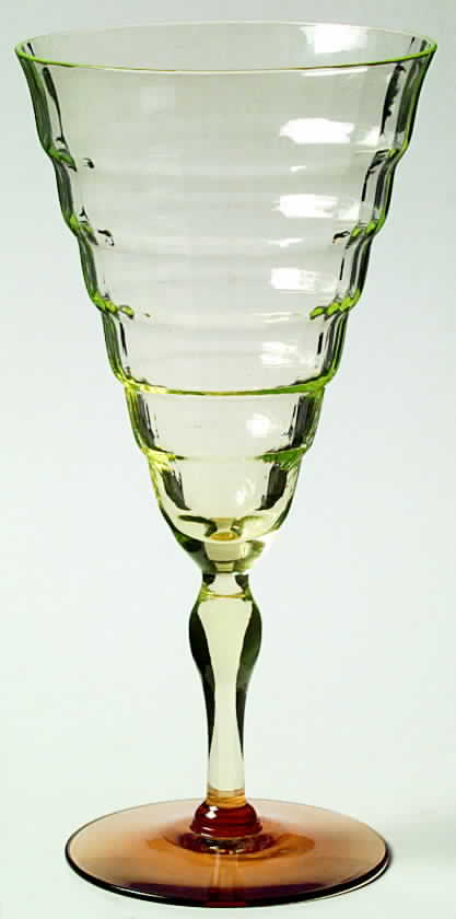 Mandalay Dine Vaseline and Amber Water Goblet by Utility Glass-1