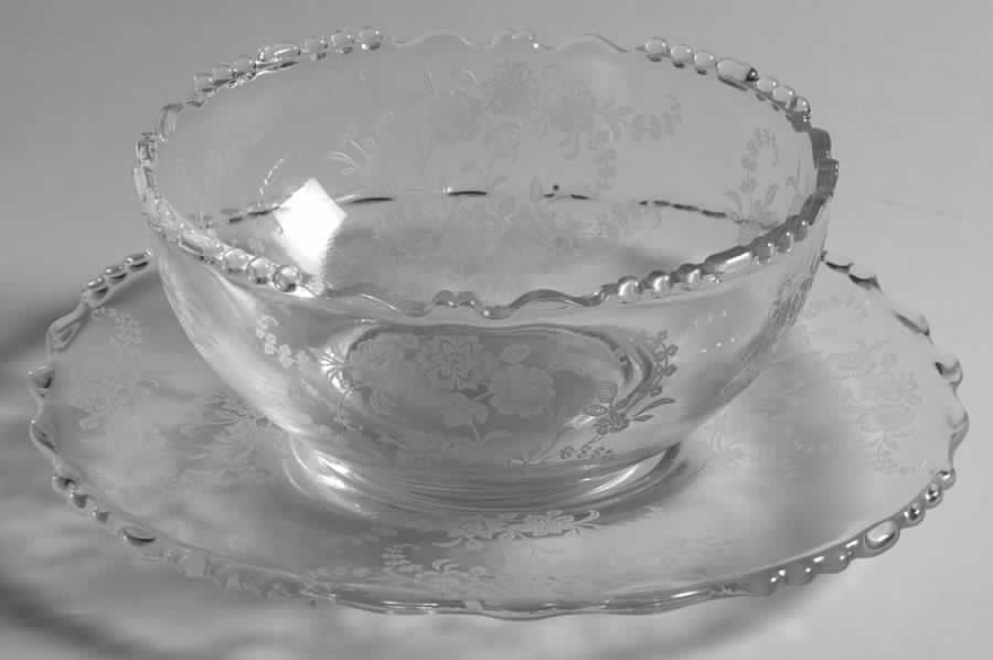 Tiffin Rose (Etched) Mayonnaise Bowl and Underplate by Tiffin-Franciscan-1