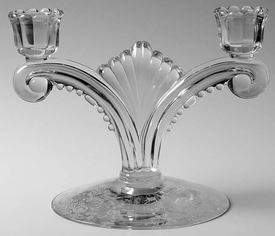 Tiffin Rose (Etched) Double Light Candlestick by Tiffin-Franciscan-1