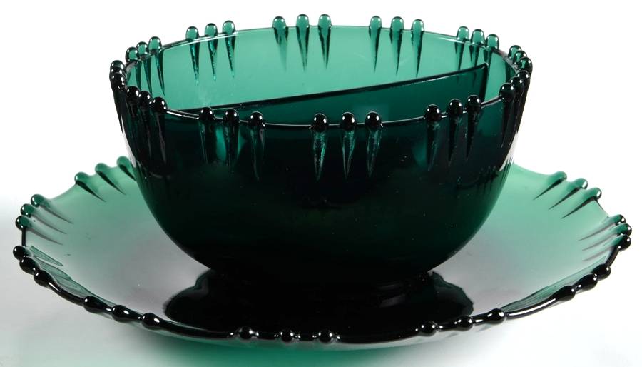 Pearl Edge Killarney Green Mayonnaise Bowl and Underplate by Tiffin-Franciscan-1