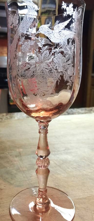 Persian Pheasant Pink (Stem 15033) Water Goblet by Tiffin-Franciscan-1