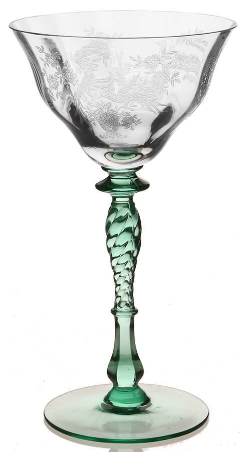 Persian Pheasant Green (Stem 15037) Champagne/Tall Sherbet by Tiffin-Franciscan-1
