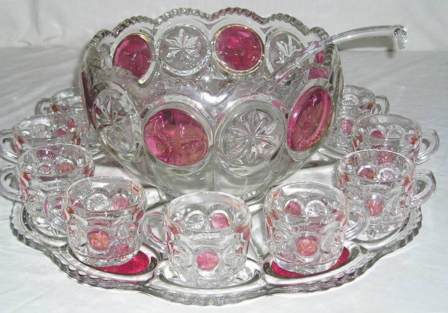 Moon and Star Ruby Flash (15 Piece) Punch Set (Bowl, Plate, Ladle, 12 Cups) by Tiffin-Franciscan-1