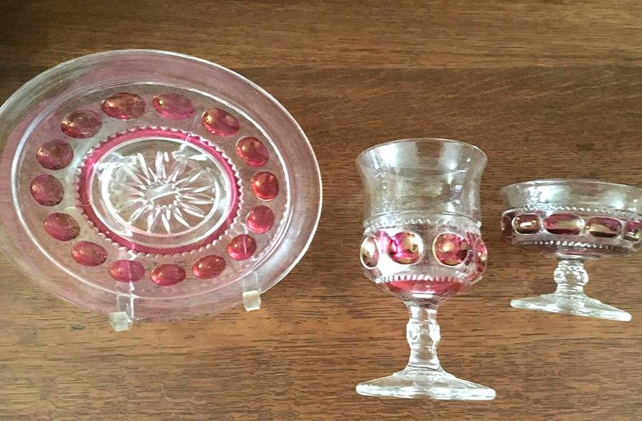 King's Crown-Cranberry Flashed (Dots) 7" Salad Plate by Tiffin-Franciscan-1