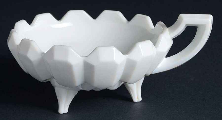 Williamsburg Milk Glass 3-Toed Handled Nappy by Tiffin-Franciscan-1