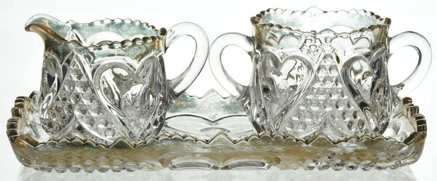 Heart with Thumbprint (Gold Trim) Individual Creamer, Sugar and Tray Set by Tarentum-1