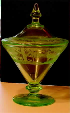 Deerwood Green Footed Candy Dish & Lid by Tiffin-Franciscan-1