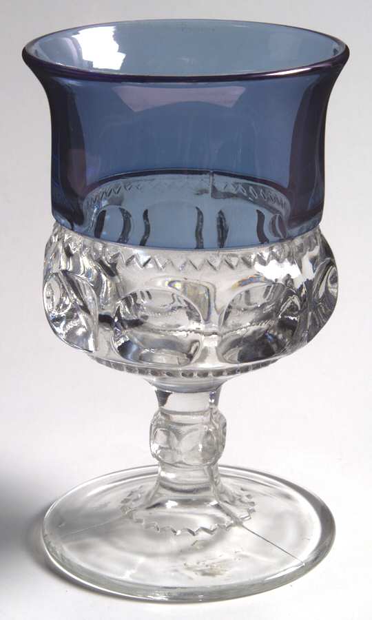 King's Crown-Blue Flashed (Top & Bottom) Water Goblet by Tiffin-Franciscan-1