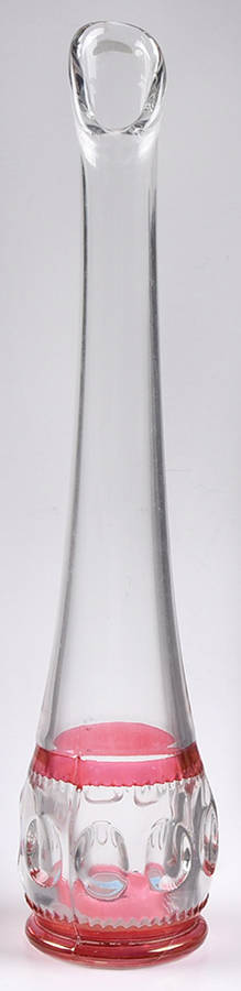 King's Crown-Cranberry Flashed (Top & Bottom) 11"-14" Medium Footed Swung Bud Vase by Tiffin-Franciscan-1