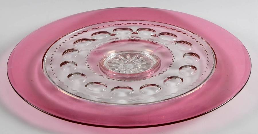 King's Crown-Cranberry Flashed (Top & Bottom) 14" Torte Plate by Tiffin-Franciscan-1