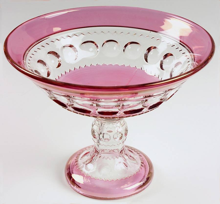 King's Crown-Cranberry Flashed (Top & Bottom) Round Compote (Height X Width) by Tiffin-Franciscan-1