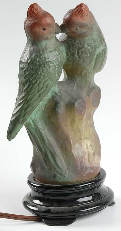 Lamps Green Body Lovebirds Lamp by Tiffin-Franciscan-1