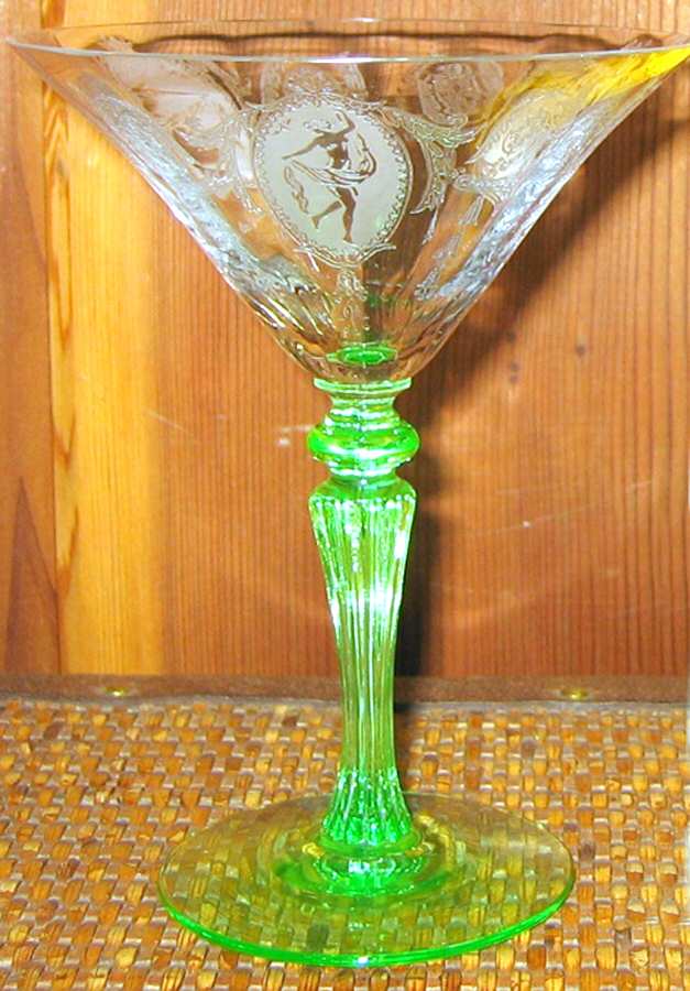 Classic Green (Stem 15011, Etched) Champagne/Tall Sherbet by Tiffin-Franciscan-1