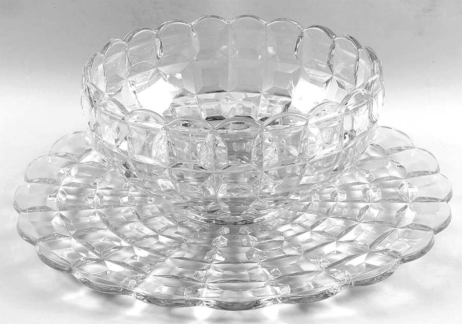 Square Diamond Punch Bowl with Underplate by Tiffin-Franciscan-1