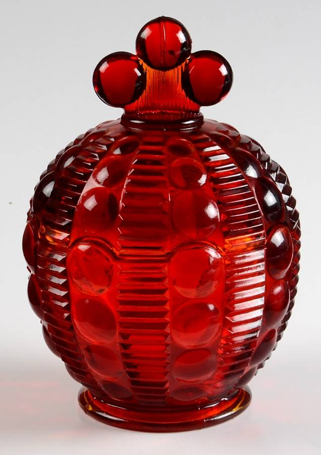 Dewdrop Ruby Candy Dish & Lid by Tiara-1
