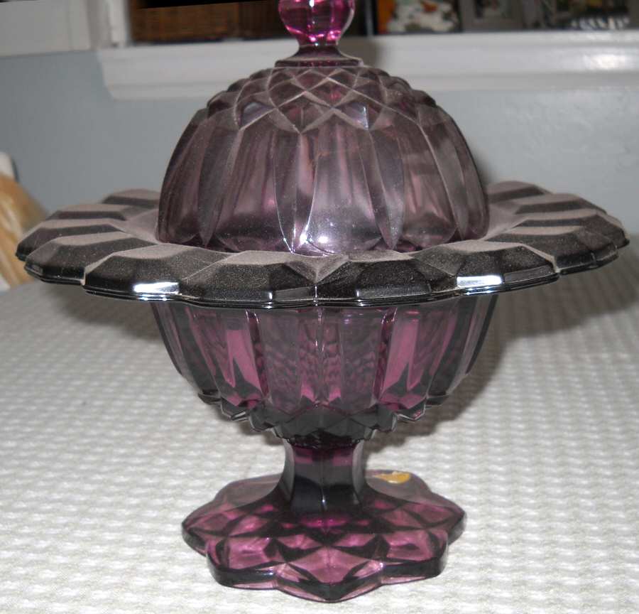 Betsy Ross Amethyst Tall Footed Candy Box with Lid by Tiffin-Franciscan-1