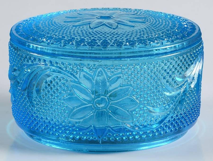 Sandwich Horizon Blue Round Puff Box with Lid by Tiara-1