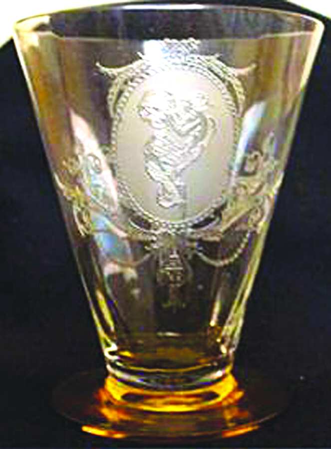 Psyche Amber and Clear (Stem 15003) Footed Tumbler by Tiffin-Franciscan-1