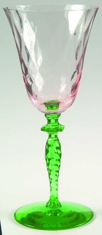 1117-8 Pink and Green Water Goblet by Tiffin-Franciscan-1