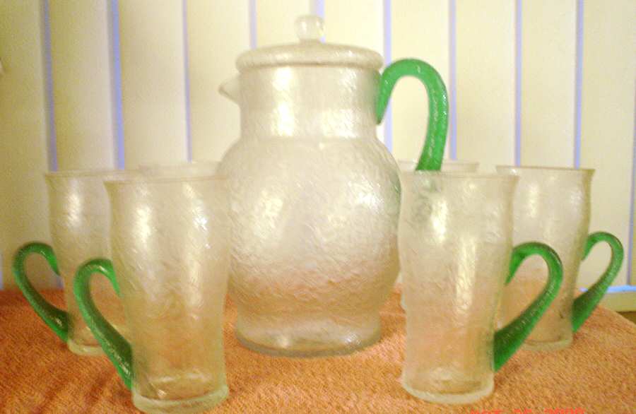 Jack Frost Clear Green Pitcher & Lid by Tiffin-Franciscan-1
