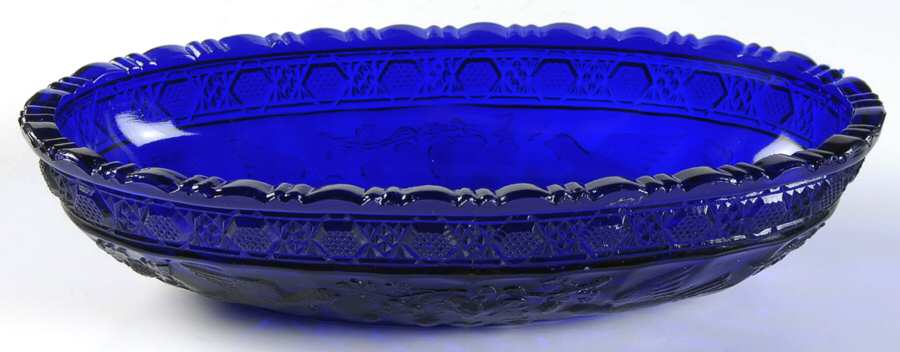 Bird and Strawberry Colors 8" Cobalt Blue Oval Relish by Tiara-1