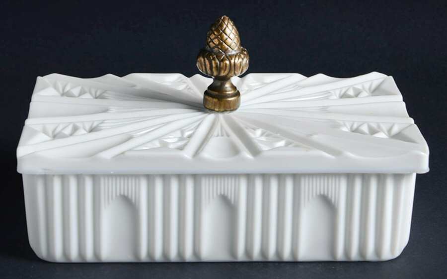 Royal Milk Glass Cigarette Box & Lid by Tiara-1