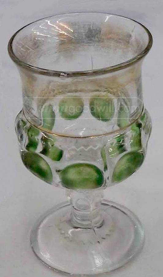 King's Crown Green Dots Water Goblet by Tiffin-Franciscan-1