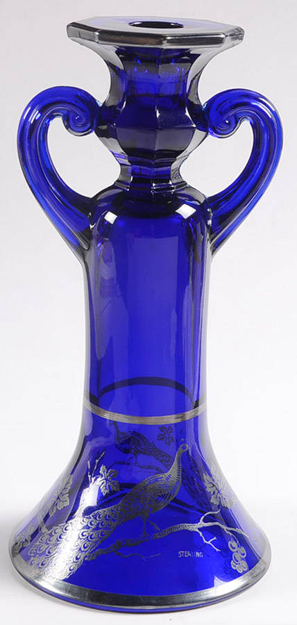 15179-1cobalt 10" Tall Single Light Candlestick by Tiffin-Franciscan-1