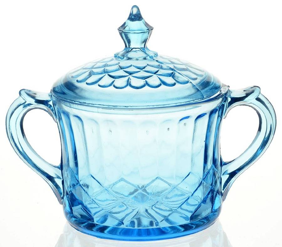 Aunt Polly Blue Sugar Bowl & Lid by US Glass-1