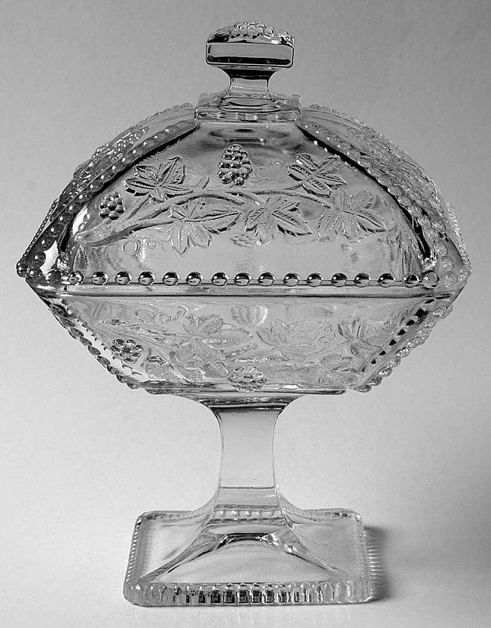 Beaded Grape Square Compote (Height X Width) by US Glass-1
