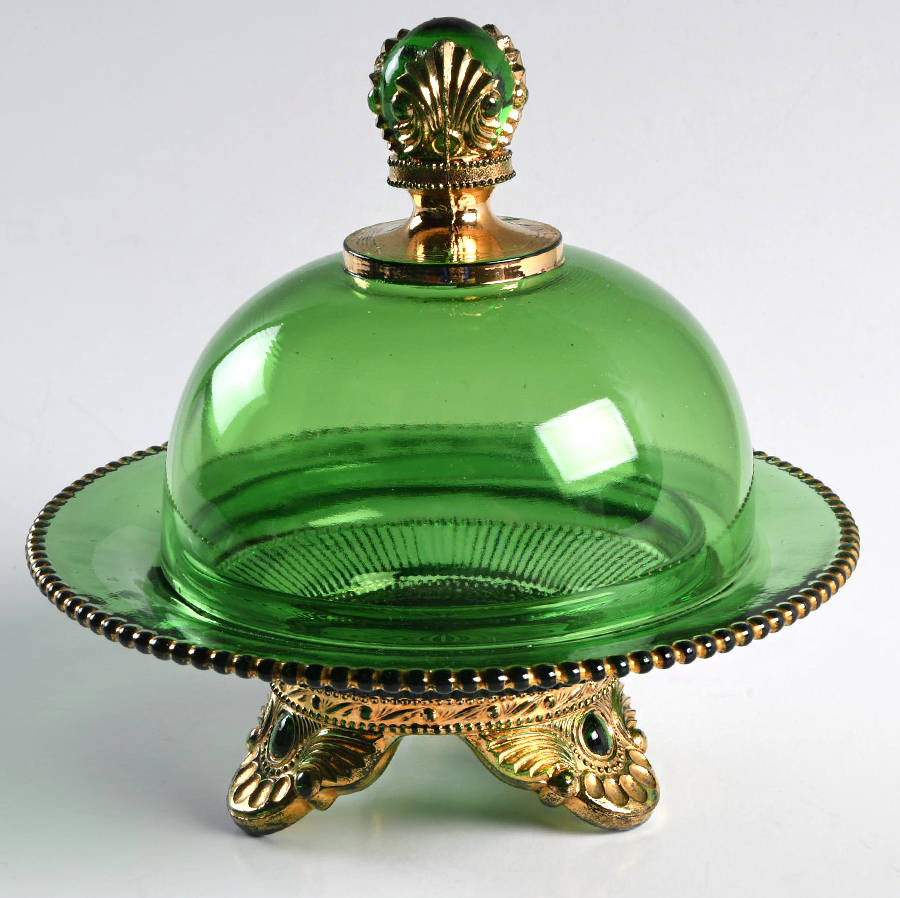 Colorado Green Round Covered Butter by US Glass-1