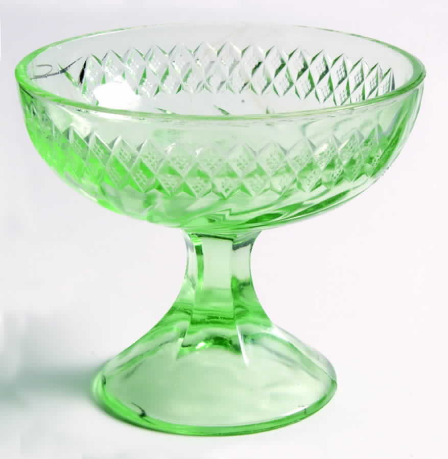 Floral and Diamond Green Footed Dessert by US Glass-1