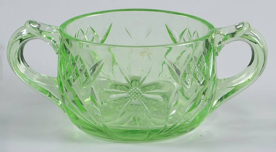 Floral and Diamond Green Open Sugar by US Glass-1