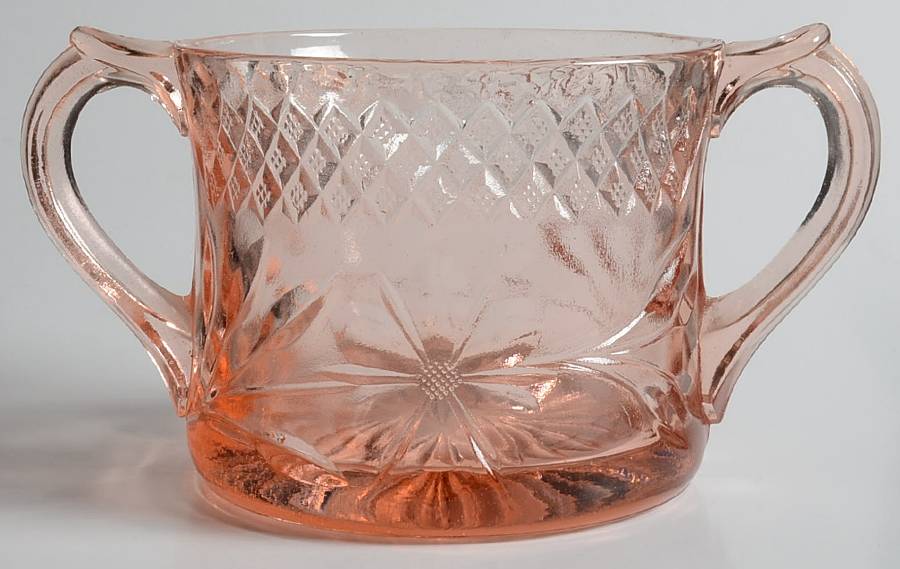 Floral and Diamond Pink Open Sugar by US Glass-1