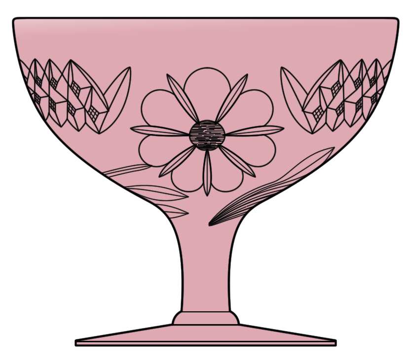 Floral and Diamond Pink Champagne/Tall Sherbet by US Glass-1